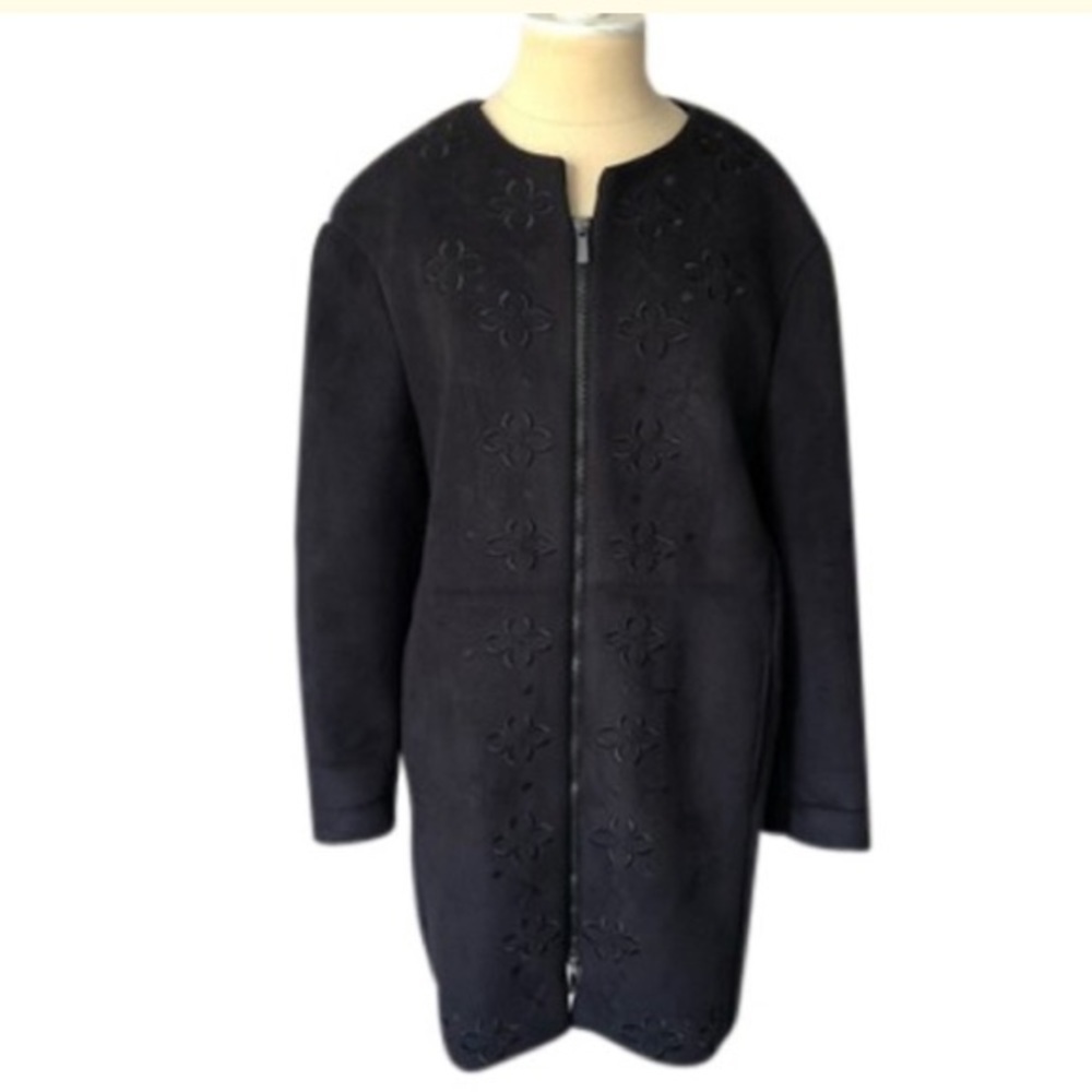 Sfizio Faux Suede Floral Embroidered Coat EUC